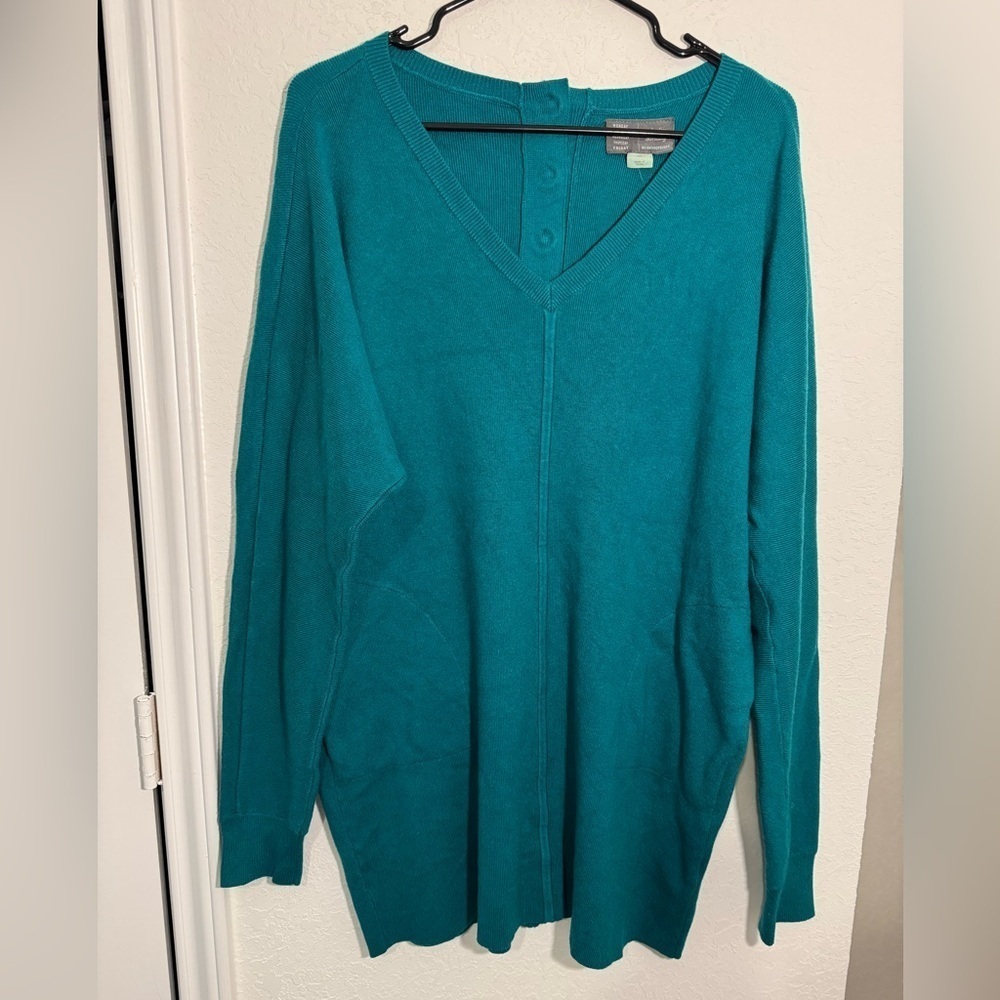 Anthropologie Saturday Sunday Blue V Neck Tunic Pocketed Sweater Womens Size XS